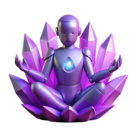 beautiful abstract A solitary, robotic figure meditating amidst a field of glowing crystals, bathed in soft, purple light. Rendered in a minimalist, geometric style high quality png