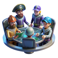 beautiful modern A group of space pirates gathered around a holographic map, illuminated by the dim light of their spaceship's control panel. Gritty, realistic style 4K png