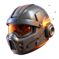 extraordinary contemporary A close-up of a futuristic helmet, reflecting a chaotic battle scene, illuminated by explosions and laser fire. Gritty, realistic style original png