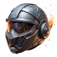 magnificent creative A close-up of a futuristic helmet, reflecting a chaotic battle scene, illuminated by explosions and laser fire. Gritty, realistic style professional png