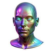 magnificent minimalist A holographic projection of a human face, glitching and distorting, illuminated by flickering neon lights. Cyberpunk style professional png