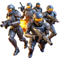 elegant minimalist A group of futuristic soldiers in power armor, charging into battle, illuminated by muzzle flashes and explosions. Dynamic, action-packed style original png