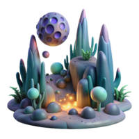 stunning modern An alien landscape with strange, glowing flora and towering rock formations, illuminated by the light of multiple moons. Surreal, otherworldly style authentic png