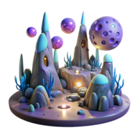 elegant contemporary An alien landscape with strange, glowing flora and towering rock formations, illuminated by the light of multiple moons. Surreal, otherworldly style 4K png
