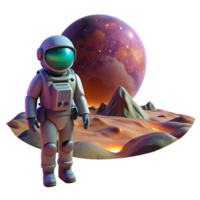 magnificent creative A lone astronaut exploring a desolate, alien planet, illuminated by the eerie glow of a nearby nebula. Matte painting style exclusive png