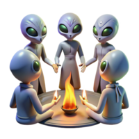 impressive creative A group of aliens engaged in a ritualistic ceremony, illuminated by the flickering light of a sacred fire. Spiritual, mystical style high resolution png