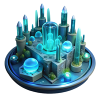 vibrant creative A futuristic, underwater city, illuminated by bioluminescent organisms and artificial lights. Submerged, atmospheric style high resolution png