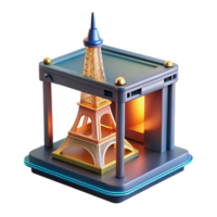vibrant artistic A 3D printer, creating a miniature replica of the Eiffel Tower out of glowing filament, industrial design style, soft lighting high resolution png