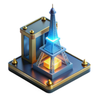 stunning contemporary A 3D printer, creating a miniature replica of the Eiffel Tower out of glowing filament, industrial design style, soft lighting exclusive png