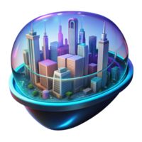serene creative A futuristic city, viewed through a transparent holographic lens, displaying real-time data overlays of air quality and traffic flow, cyberpunk style, neon lighting high quality png