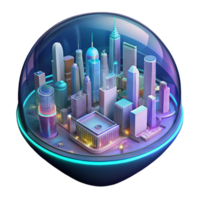 elegant abstract A futuristic city, viewed through a transparent holographic lens, displaying real-time data overlays of air quality and traffic flow, cyberpunk style, neon lighting premium png