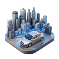 dramatic rustic A self-driving car, navigating a complex cityscape, sensors visualized as glowing lines, autonomous vehicle style, realistic lighting 4K png