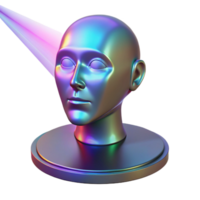 extraordinary minimalist A holographic projector, emitting a beam of light that forms a 3D image of a human face, holographic technology style, dramatic lighting detailed png