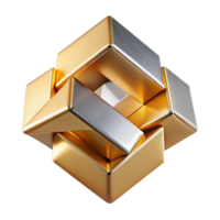 impressive creative Interlocking geometric shapes of brushed aluminum and polished gold, illuminated by a sharp, directional light source, in a minimalist style exclusive png