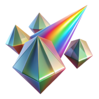 dramatic classic A field of floating, geometric prisms, refracting and dispersing light into a rainbow spectrum, in a vibrant, optical art style professional png