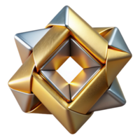 serene artistic Interlocking geometric shapes of brushed aluminum and polished gold, illuminated by a sharp, directional light source, in a minimalist style genuine png