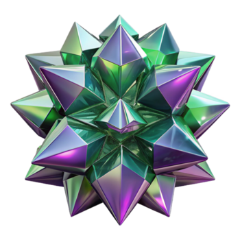 vibrant modern Fragmented, crystalline shards of amethyst and emerald, reflecting a kaleidoscopic light pattern, in an abstract expressionist style professional png