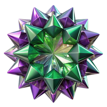 vibrant creative Fragmented, crystalline shards of amethyst and emerald, reflecting a kaleidoscopic light pattern, in an abstract expressionist style detailed png