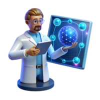 extraordinary classic A scientist working on a holographic interface, complex data streams flowing across the screen, cool blue lighting, futuristic and technological, authentic png