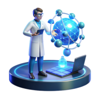 wonderful abstract A scientist working on a holographic interface, complex data streams flowing across the screen, cool blue lighting, futuristic and technological, genuine png