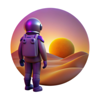 impressive modern A lone figure in a spacesuit gazing at a binary sunset on an alien planet, warm orange and purple hues, melancholic and atmospheric, high quality png
