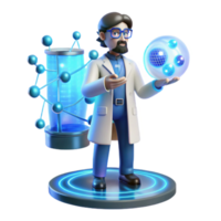 stunning minimalist A scientist working on a holographic interface, complex data streams flowing across the screen, cool blue lighting, futuristic and technological, professional png
