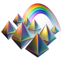 stunning classic A field of floating, geometric pyramids, refracting and dispersing light into a rainbow spectrum, in a vibrant, optical art style high quality png