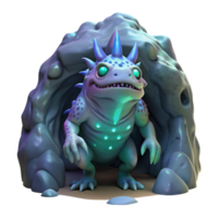 impressive minimalist A genetically modified creature with iridescent scales and bioluminescent markings, lurking in a dark cave, ominous lighting, surreal and fantastical, premium png