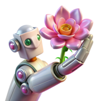 magnificent modern A robotic arm holding a delicate flower, intricate details and textures, soft lighting, contrasting and thought-provoking, 4K png
