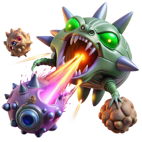 impressive creative A spaceship battling a giant space creature, lasers and explosions, dynamic and chaotic, cinematic, original png