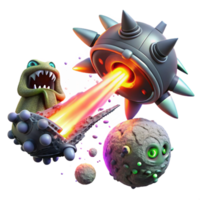 vibrant creative A spaceship battling a giant space creature, lasers and explosions, dynamic and chaotic, cinematic, premium png