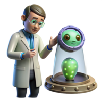 extraordinary traditional A scientist examining a strange alien artifact, mysterious and intriguing, dimly lit, exclusive png