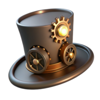 magnificent abstract A steampunk top hat with gears and cogs adorning the brim, lit by a single spotlight. Dark, moody lighting. Steampunk art style professional png