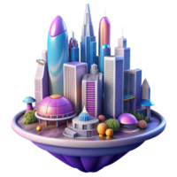 wonderful traditional A futuristic city built on the back of a giant space creature, towering skyscrapers and flying vehicles, vibrant and colorful, whimsical, original png