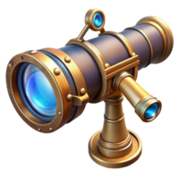 wonderful classic A steampunk telescope with intricate brass detailing and a magnifying lens, pointing towards a distant star, cool, blue lighting. Steampunk art style professional png