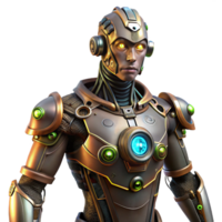 elegante vintage uma steampunk cyborg com mecânico membros e brilhando circuitos, encarando intensamente às a visualizador, dramático iluminação. cyberpunk estilo Alto qualidade png