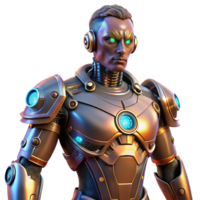 magnífico rústico uma steampunk cyborg com mecânico membros e brilhando circuitos, encarando intensamente às a visualizador, dramático iluminação. cyberpunk estilo detalhado png