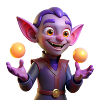 stunning creative A mischievous imp with pointed ears and a wicked grin, juggling glowing orbs of energy. Vibrant, neon lighting. Cartoon style exclusive png