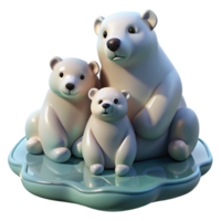 impressive artistic A family of polar bears huddled together on a melting ice floe, soft, overcast lighting, melancholic mood, photorealistic style detailed png