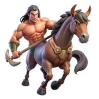 vibrant contemporary A powerful centaur with a muscular human torso and a horse's body, charges into battle, wielding a battleaxe. Dynamic, action-packed lighting. Heroic fantasy style high resolution png