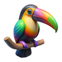 serene artistic A colorful toucan perched on a branch, vibrant plumage contrasting against a dark, shadowy background, spot lighting, art nouveau style premium png