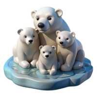 dramatic abstract A family of polar bears huddled together on a melting ice floe, soft, overcast lighting, melancholic mood, photorealistic style high quality png