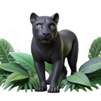stunning classic A sleek black panther prowling through dense jungle foliage, dappled sunlight filtering through the leaves, realistic style authentic png