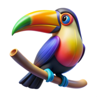beautiful creative A colorful toucan perched on a branch, vibrant plumage contrasting against a dark, shadowy background, spot lighting, art nouveau style detailed png