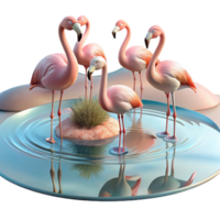 beautiful classic A group of flamingos wading in a shallow lake, reflections in the water, pastel colors, impressionistic style original png