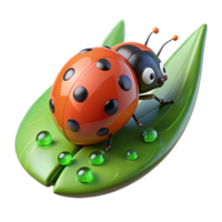magnificent minimalist A tiny ladybug crawling on a green leaf, macro photography style, dew drops on the leaf premium png