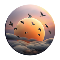 elegant modern A flock of birds flying in formation against a dramatic sunset sky, silhouette, minimalist style exclusive png