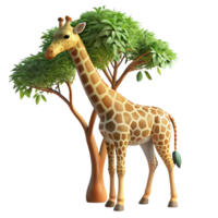 elegant vintage A graceful giraffe reaching for leaves on a tall tree, dappled sunlight filtering through the leaves, photorealistic style high quality png