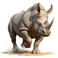 wonderful classic A powerful rhinoceros charging through the savanna, dust rising from its feet, dynamic lighting, action shot, photorealistic style original png