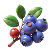 elegant rustic A cluster of ripe blueberries on a branch, with a single ladybug crawling on one berry. Naturalistic lighting, bokeh effect exclusive png